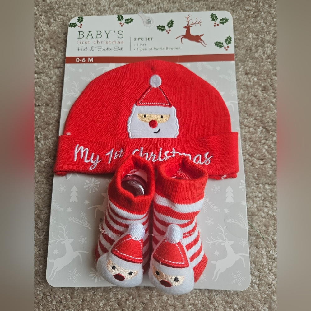 Baby's First Christmas Hat and Booties Set